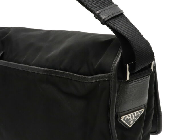 12040562 6 Prada Diagonal Nylon Leather Messenger Bag Nero Black