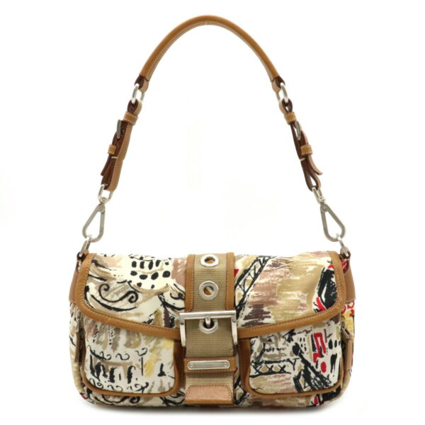 12040569 Prada All Over Nylon Handbag Camel Beige