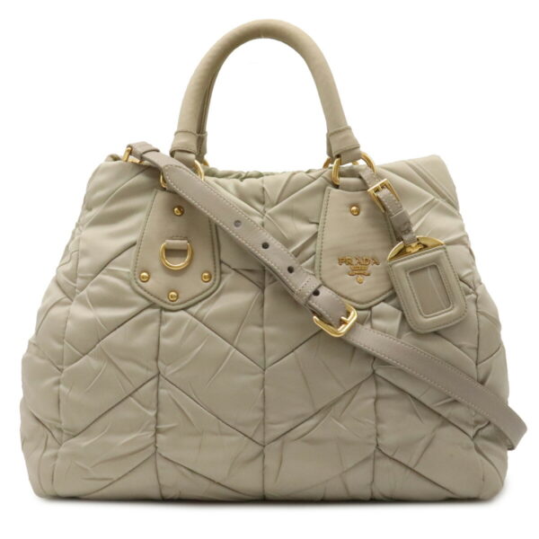 12040582 Prada 2WAY Nylon Leather Shoulder Bag Beige