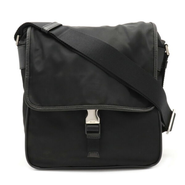 12040591 Prada Diagonal Nylon Leather Messenger Bag Nero Black