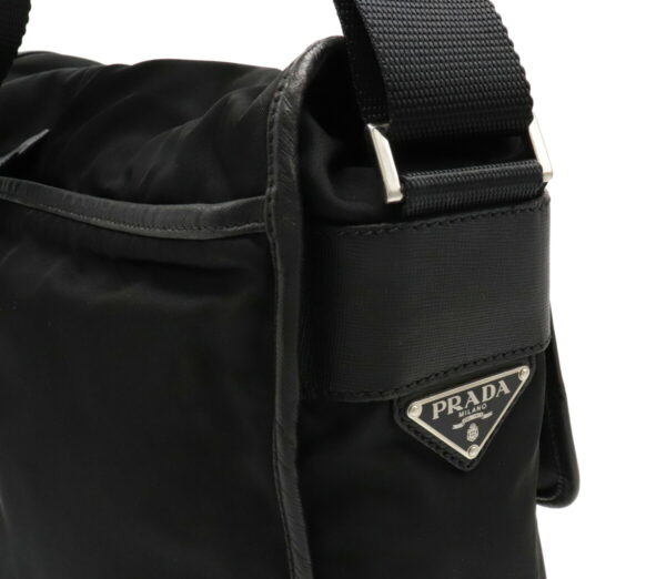 12040591 6 Prada Diagonal Nylon Leather Messenger Bag Nero Black