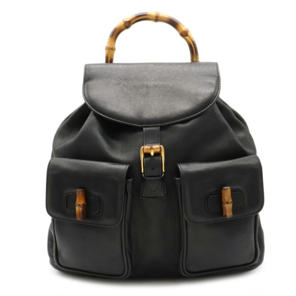 12041075 Gucci Bamboo Rucksack Backpack Leather Black