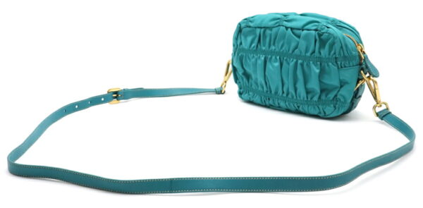 12041207 1 Prada Gathered 2WAY Nylon Leather Pochette Turquoise Green