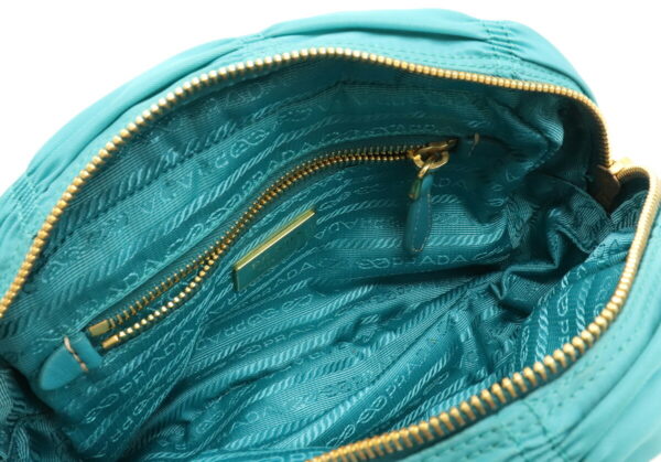 12041207 4 Prada Gathered 2WAY Nylon Leather Pochette Turquoise Green