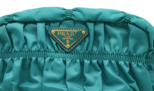 12041207 6 Prada Gathered 2WAY Nylon Leather Pochette Turquoise Green