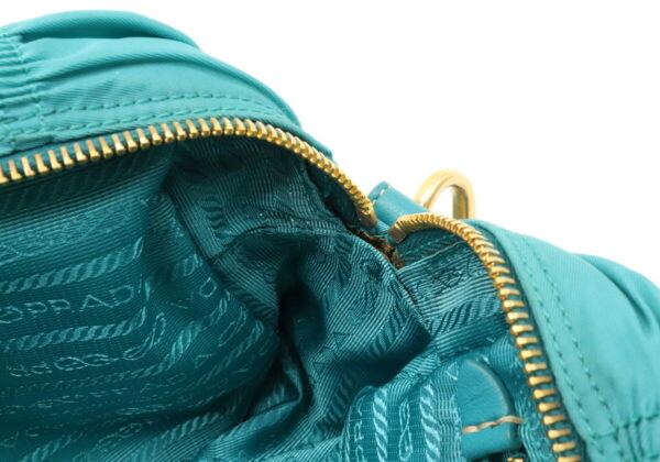 12041207 7 Prada Gathered 2WAY Nylon Leather Pochette Turquoise Green