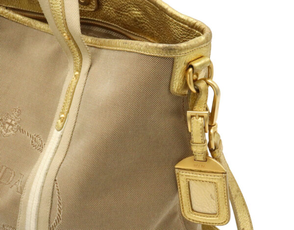 12041208 5 Prada Jacquard 2WAY Canvas Leather Shoulder Bag Khaki Beige