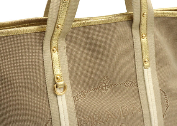 12041208 8 Prada Jacquard 2WAY Canvas Leather Shoulder Bag Khaki Beige