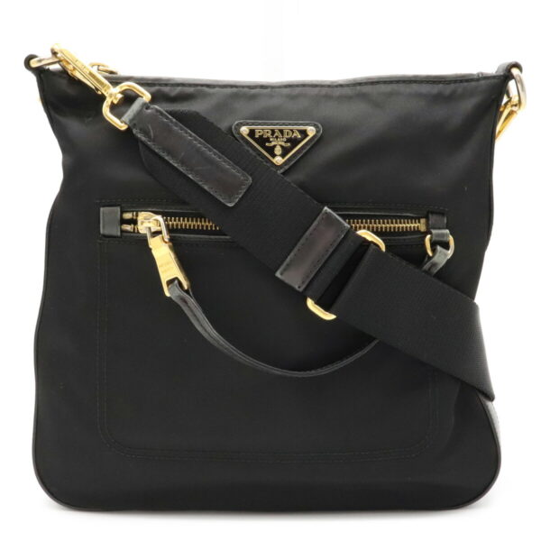 12041212 Prada Diagonal Nylon Leather Shoulder Bag Nero Black