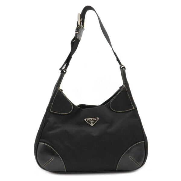 12041213 Prada Nylon Leather Shoulder Bag Nero Black