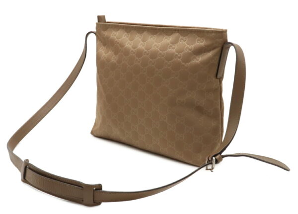 12041298 1 Gucci GG Nylon Crossbody Bag Leather Beige Brown