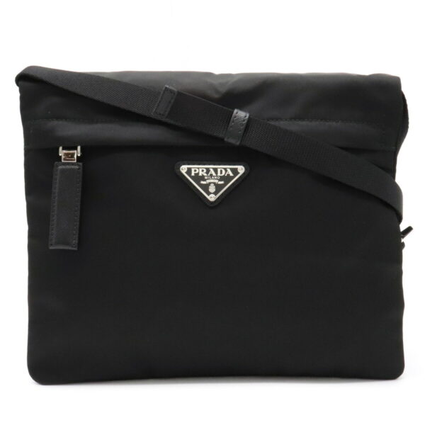 12041352 Prada Diagonal Nylon Leather Shoulder Bag Nero Black