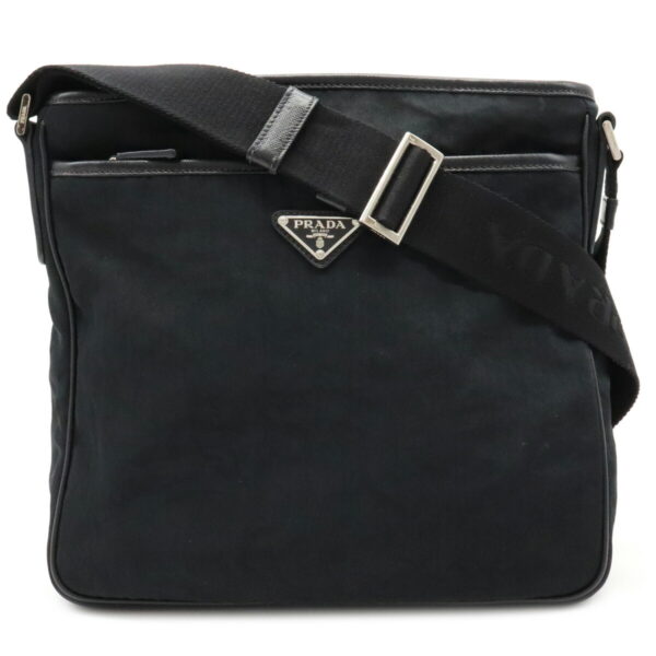 12041459 Prada Diagonal Nylon Leather Shoulder Bag Nero Black