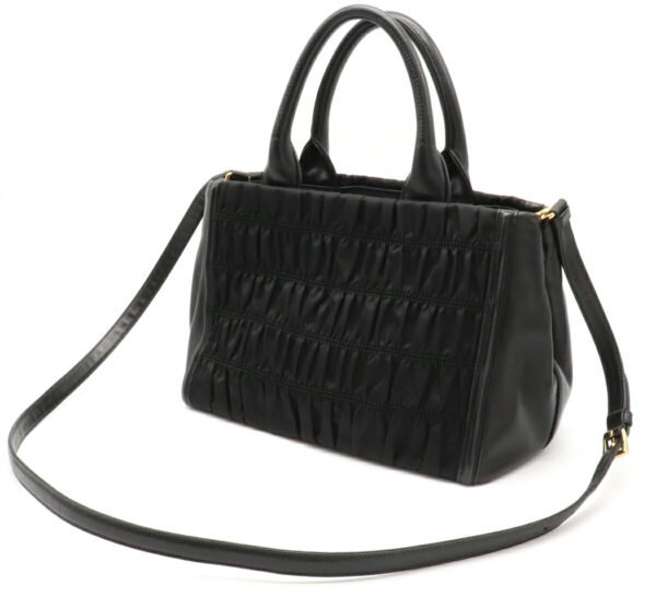 12050190 1 Prada Gathered 2WAY Nylon Leather Handbag Nero Black