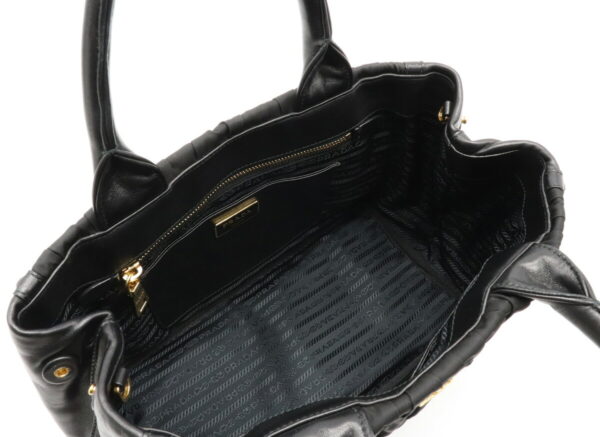 12050190 4 Prada Gathered 2WAY Nylon Leather Handbag Nero Black