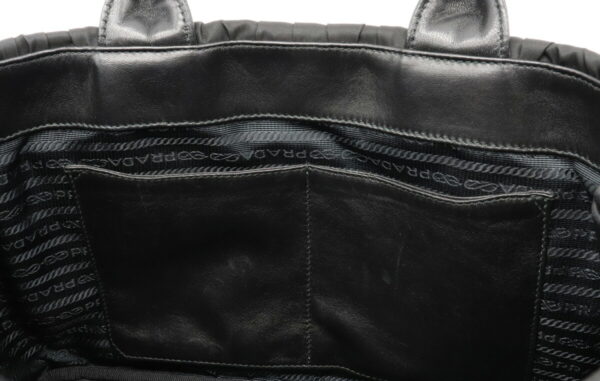 12050190 5 Prada Gathered 2WAY Nylon Leather Handbag Nero Black