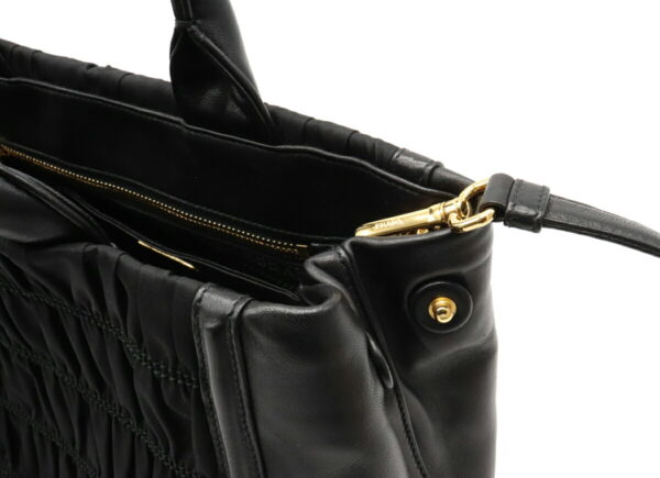 12050190 6 Prada Gathered 2WAY Nylon Leather Handbag Nero Black