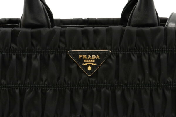 12050190 8 Prada Gathered 2WAY Nylon Leather Handbag Nero Black