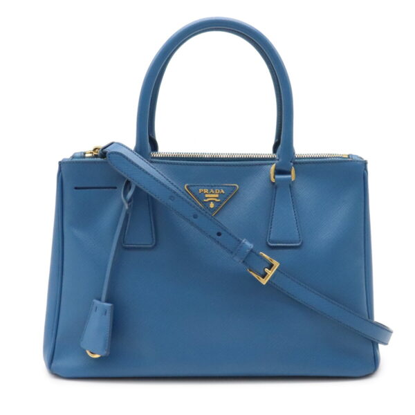 12050375 Prada Saffiano Lux Galleria 2WAY Leather Handbag Cobalto Blue