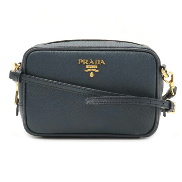 12050618 Prada Saffiano 2WAY Pochette Embossed Leather Navy Blue