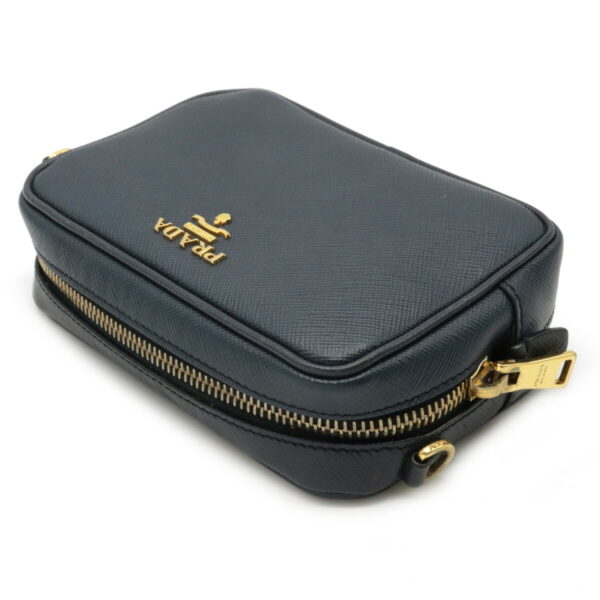 12050618 2 Prada Saffiano 2WAY Pochette Embossed Leather Navy Blue