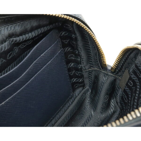 12050618 5 Prada Saffiano 2WAY Pochette Embossed Leather Navy Blue