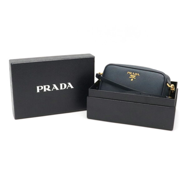 12050618 7 Prada Saffiano 2WAY Pochette Embossed Leather Navy Blue