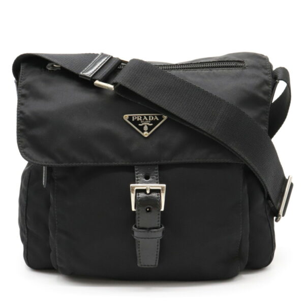 12050959 Prada Nylon Leather Shoulder Bag Nero Black