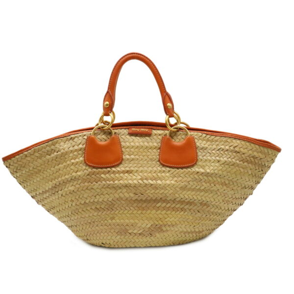 12060352 Miu Miu Tote Bag Leather Natural Orange Brown