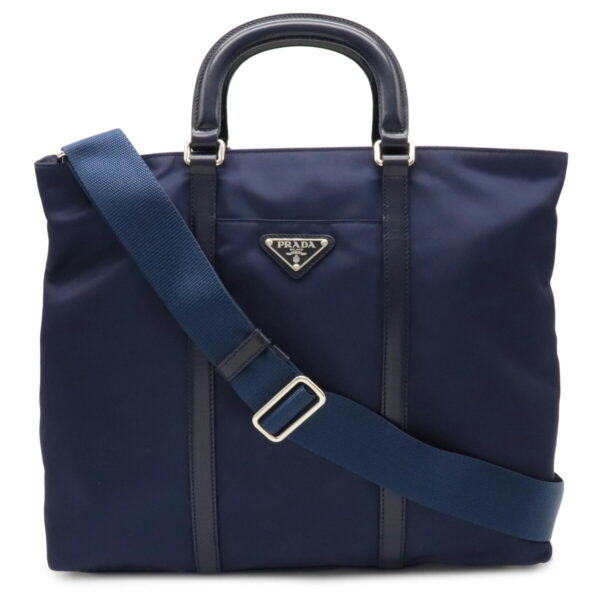 12060358 Prada 2WAY Nylon Leather Shoulder Bag Baltico Navy