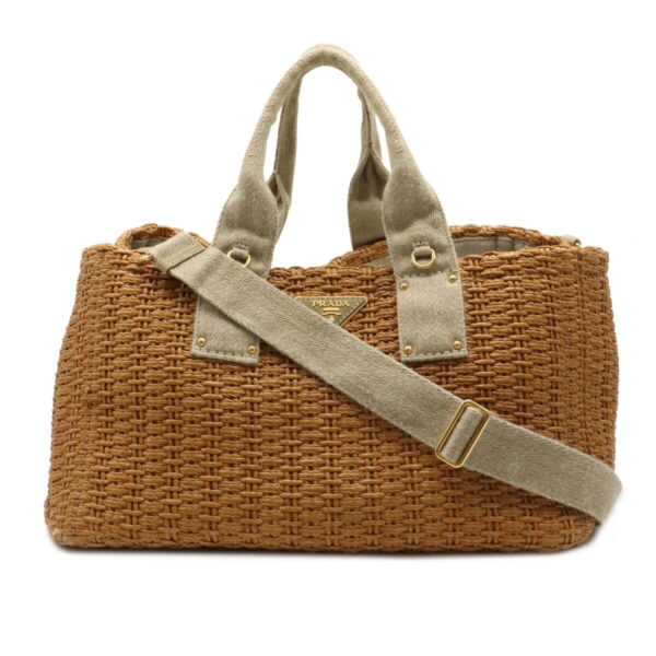 12060380 Prada Straw 2WAY Tote Bag Brown