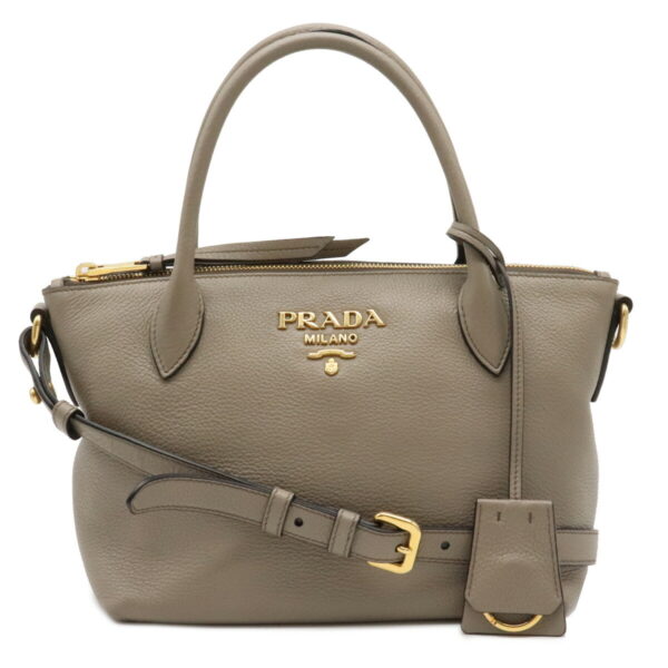 12060399 Prada Vit Daino 2WAY Leather Shoulder Bag Argilla Gray