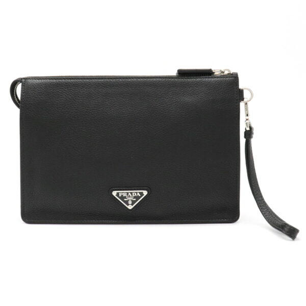 12060615 Prada Leather Clutch Bag Nero Black