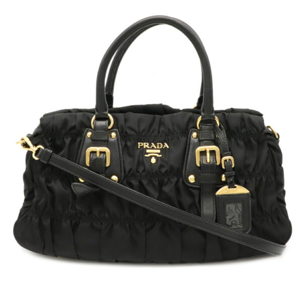 12061026 Prada Gathered 2WAY Leather Handbag Nero Black