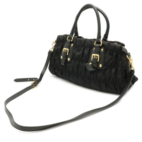 12061026 1 Prada Gathered 2WAY Leather Handbag Nero Black