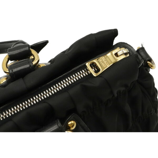 12061026 3 Prada Gathered 2WAY Leather Handbag Nero Black