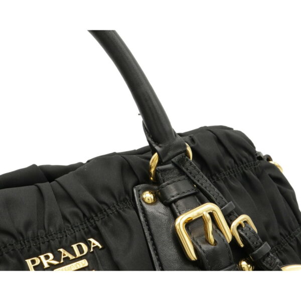 12061026 6 Prada Gathered 2WAY Leather Handbag Nero Black