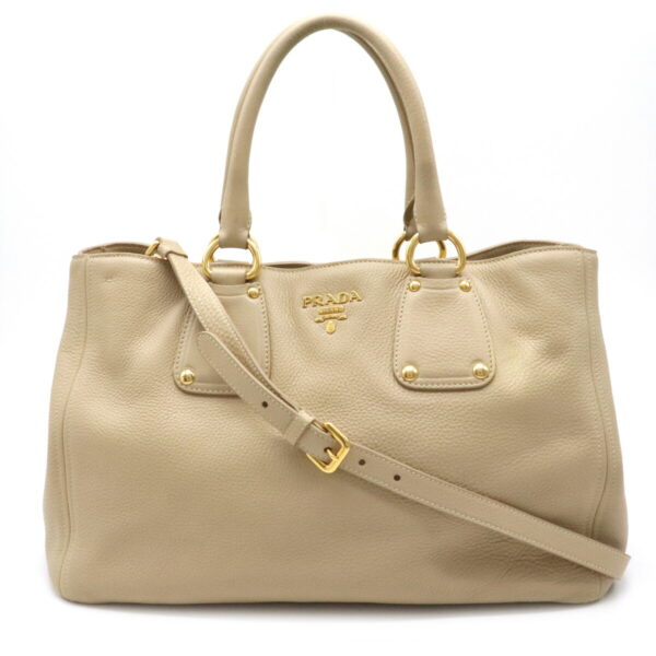 12061111 Prada Vit Daino 2WAY Leather Tote Bag Sabbia Beige