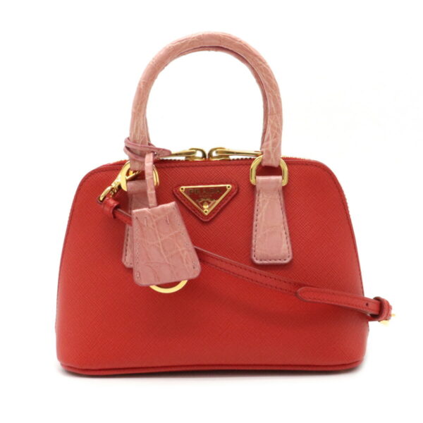 12061135 Prada Mini Promenade 2WAY Croco Leather Handbag Red Pink