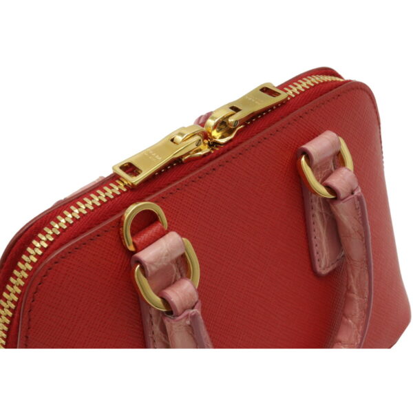 12061135 3 Prada Mini Promenade 2WAY Croco Leather Handbag Red Pink