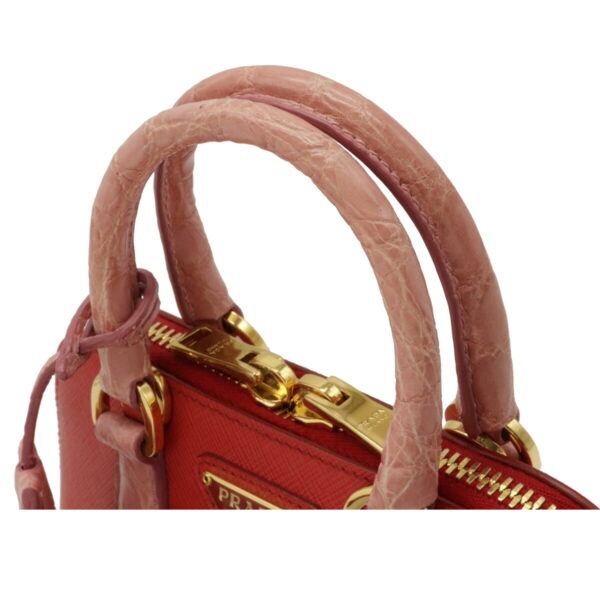 12061135 6 Prada Mini Promenade 2WAY Croco Leather Handbag Red Pink