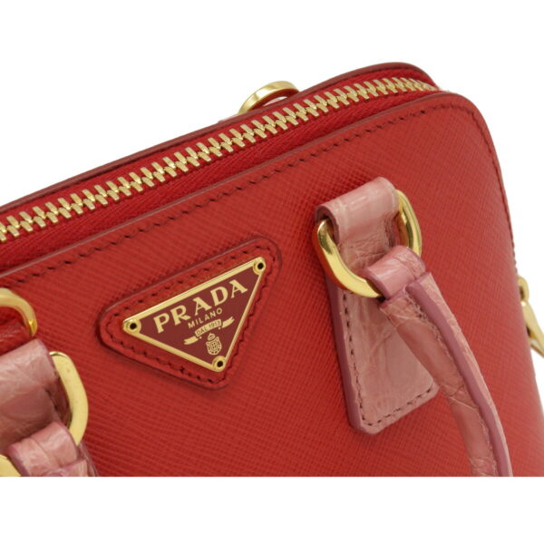 12061135 8 Prada Mini Promenade 2WAY Croco Leather Handbag Red Pink