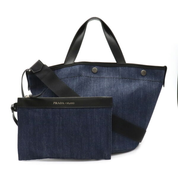 12061187 Prada 2WAY Denim Leather Shoulder Bag Blue Nero