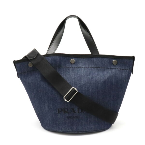 12061187 1 Prada 2WAY Denim Leather Shoulder Bag Blue Nero