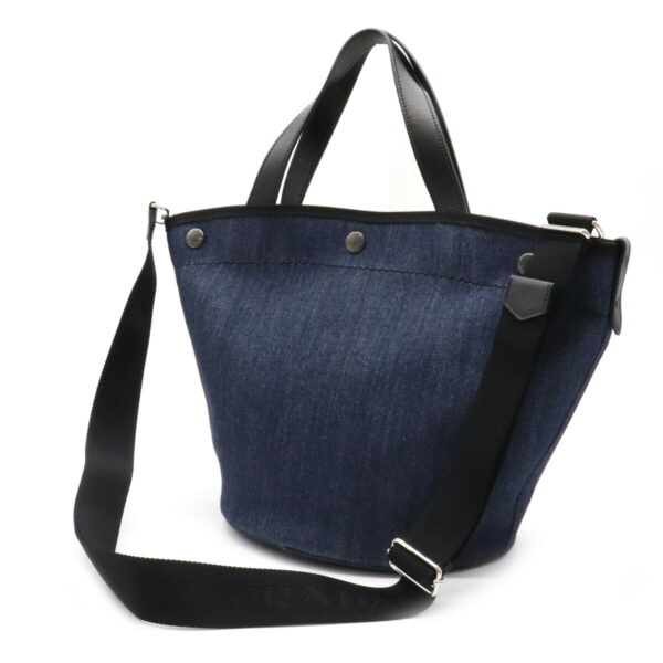 12061187 2 Prada 2WAY Denim Leather Shoulder Bag Blue Nero