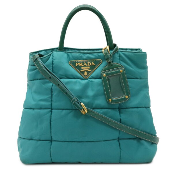 12070325 Prada Tessuto Bomber 2WAY Nylon Patent Handbag Emerald Green