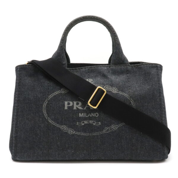 12070427 Prada Canapa 2WAY Denim Tote Bag Nero Black