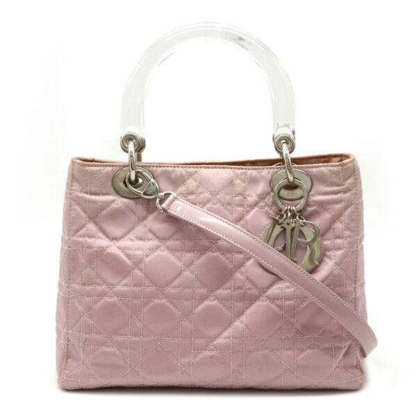 12070541 Christian Dior Lady Dior Cannage Handbag Nylon Leather Light Pink