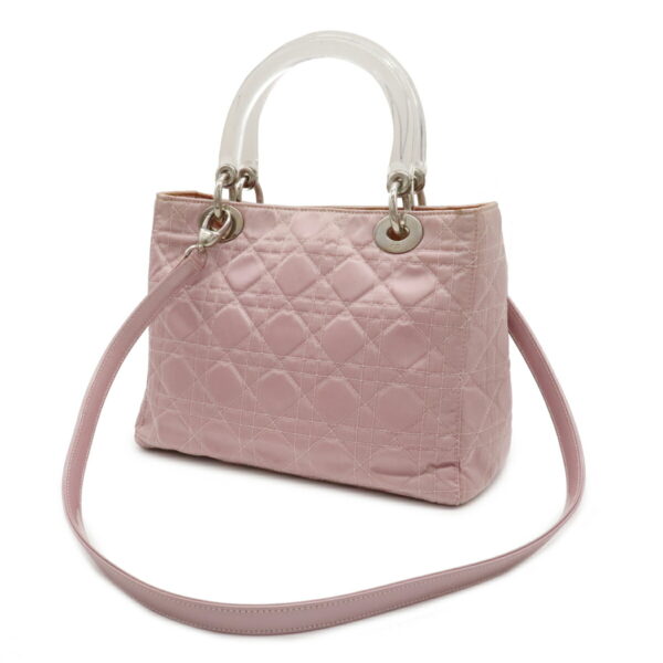 12070541 1 Christian Dior Lady Dior Cannage Handbag Nylon Leather Light Pink