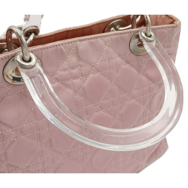 12070541 3 Christian Dior Lady Dior Cannage Handbag Nylon Leather Light Pink